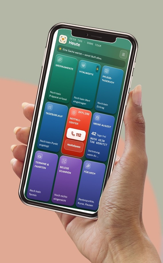 Die App in einer Hand: die Kachelfläche „Heute“